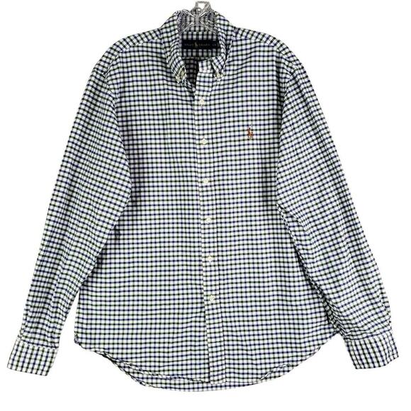 Polo Ralph Lauren Oxford Shirt Size Large L Green Blue Plaid LS Button Down - Picture 2 of 9